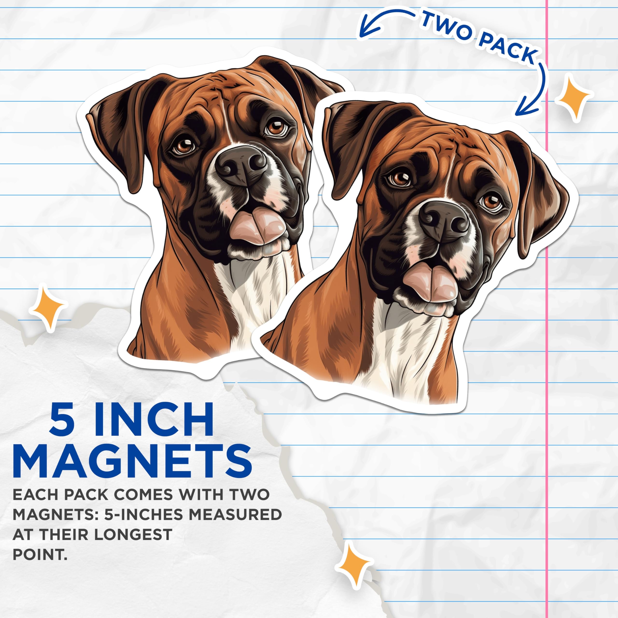(2 Pack) Boxer Dog Magnets - Cute Pet Portrait - Dog Mom Dad Appliance Decor - Animal Enthusiast - 5 Inches On Longest Side - Thick Durable Magnet - Made in USA - MAG26690