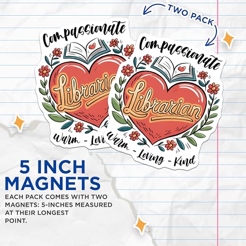(2 Pack) Librarian Magnets - Compassionate Librarian - Warm Loving Kind - 5" On Longest Side - for Cars, Fridges, Toolboxes - Made in USA - MAG3727