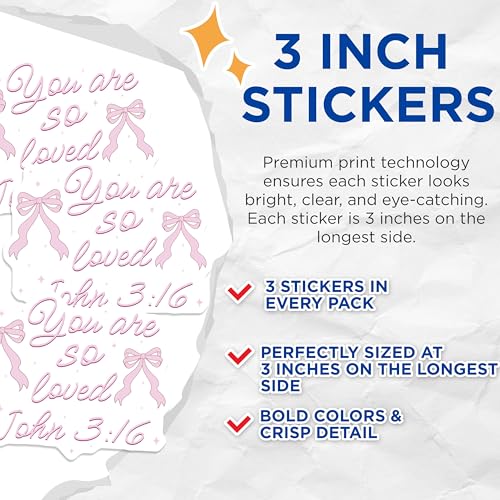 (3 Pack) You are So Loved Decals - John 3 16 Bible Verse - Pink Bows Laptop Decal - 3 Inches On Longest Side - Easy Peel & Apply - Made in USA - 3MCS6010
