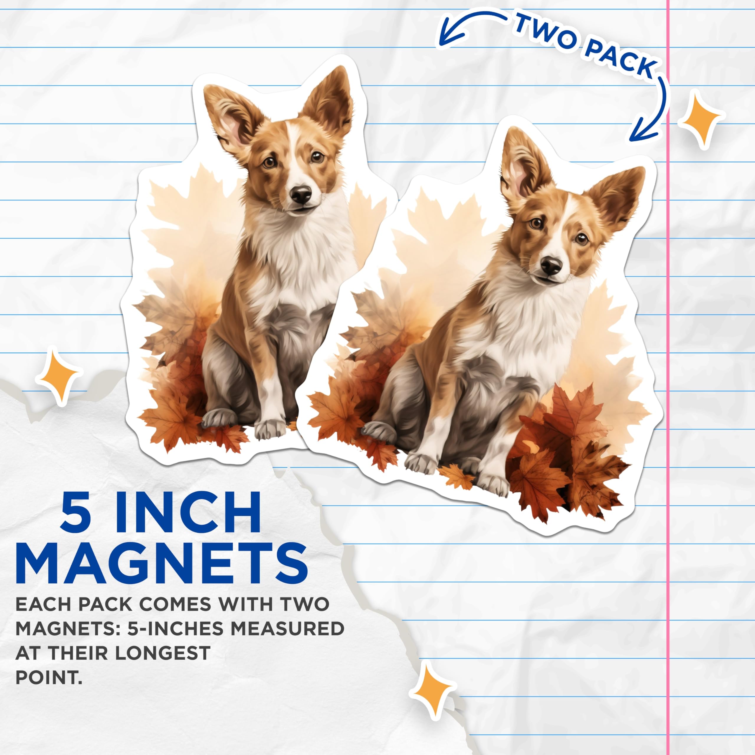 (2 Pack) Corgi Dog Autumn Magnets - Fall Leaves Refrigerator Decor - Cute Pet Lover Kitchen Accessory - 5 Inches On Longest Side - Thick Durable Magnet - Made in USA - MAG25441