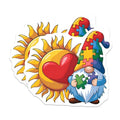 (2 Pack) Puzzle Piece Gnome Stickers - Autism Awareness - Puzzle Gnome with Heart and Sun - 5" On Longest Side - Sticks to Smooth Flat Surfaces - Made in USA - BMCS9844