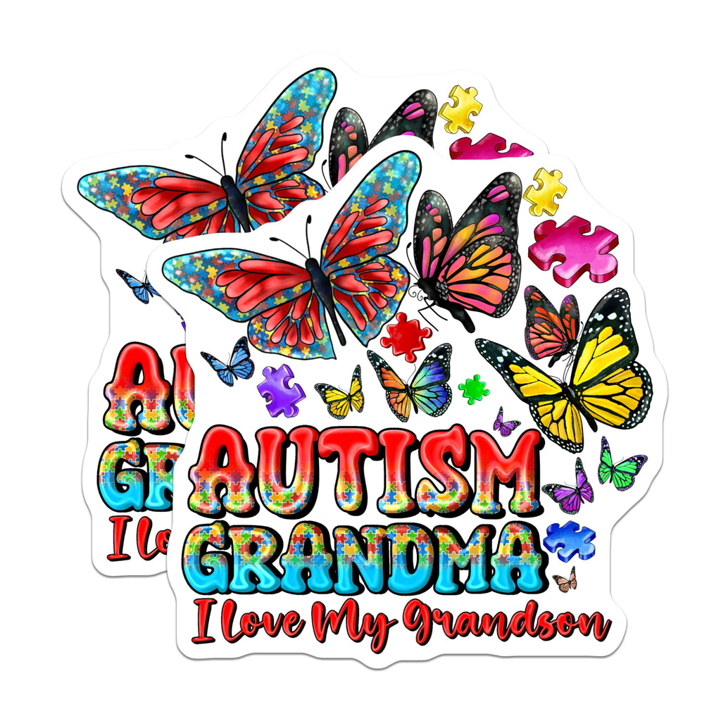 (2 Pack) Autism Grandma Magnets - I Love My Grandson Advocate - Butterfly Puzzle Piece Design - 5 Inches On Longest Side - Thick Durable Magnet - Made in USA - MAG30386