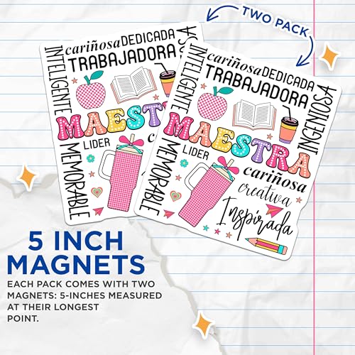 (2 Pack) Maestra Magnets Magnets - Teacher Appreciation - Spanish Teacher Gifts - 5" On Longest Side - Made in USA - Sticks to Refrigerators & Metal Surfaces - MAG9125