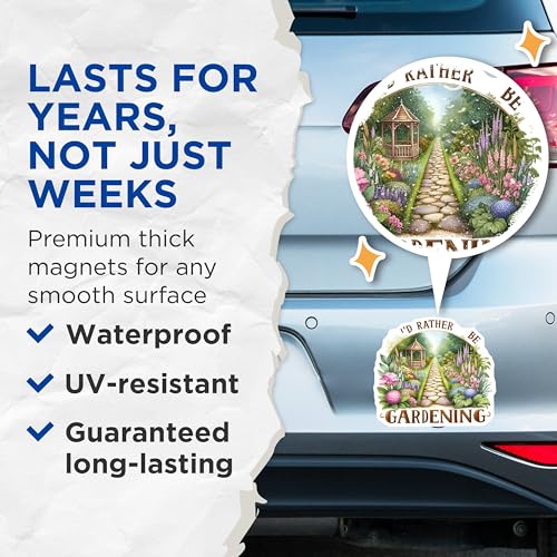 (2 Pack) Gardening Enthusiast Magnets Magnets - I'd Rather Be Gardening - Garden Decor - 5" On Longest Side - Made in USA - Sticks to Refrigerators & Metal Surfaces - MAG8805