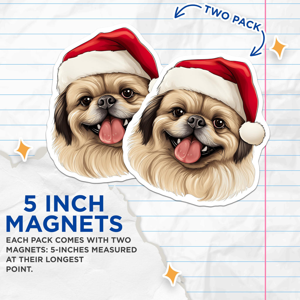 (2 Pack) Christmas Pekingese Dog Magnets - Festive Pet Decor - Winter Refrigerator Magnet - 5 Inches On Longest Side - Thick Durable Magnet - Made in USA - MAG27822