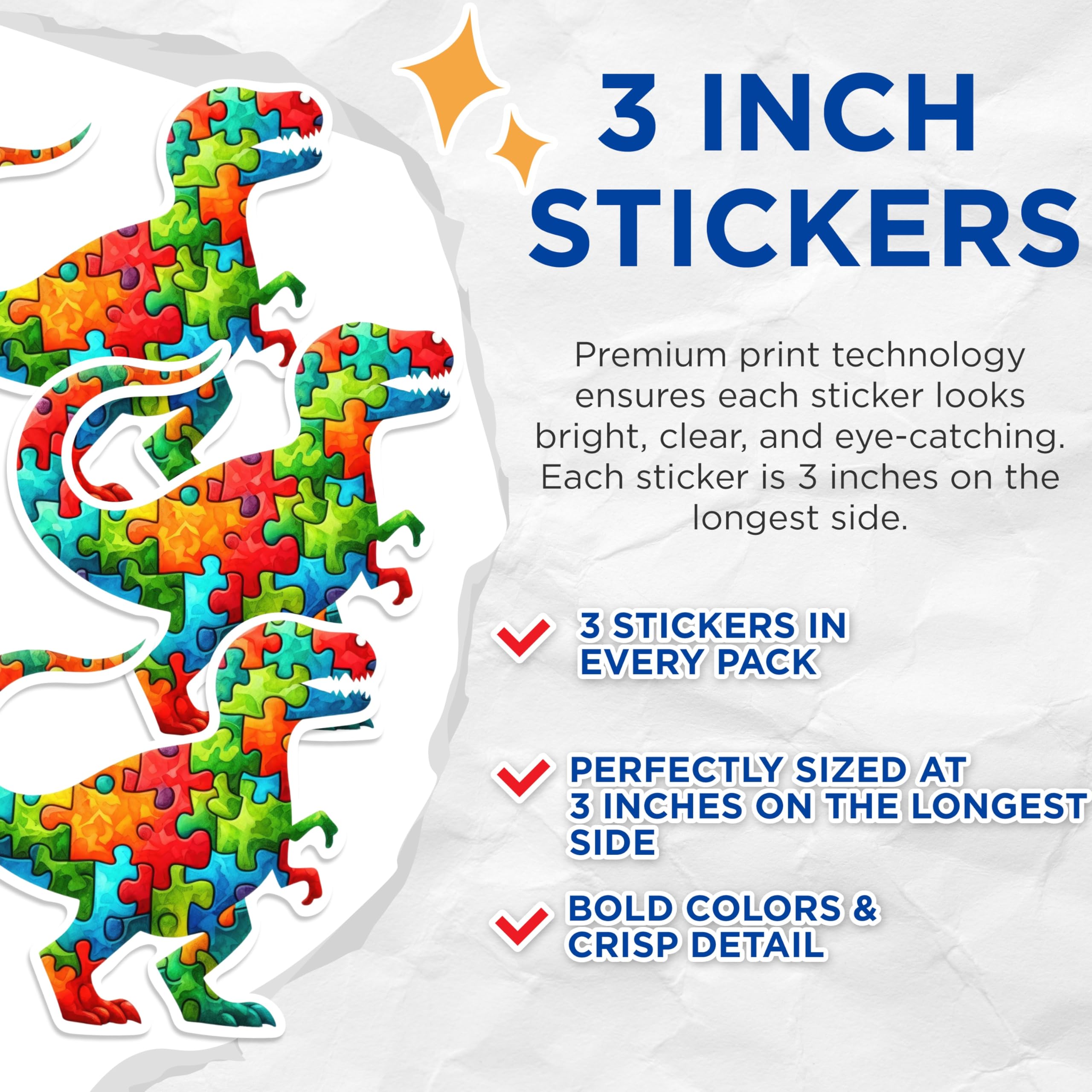 (3 Pack) Dinosaur Puzzle Decals - Autism Awareness - Laptop Decal - 3 Inches On Longest Side - Easy Peel & Apply - Made in USA - 3MCS0590