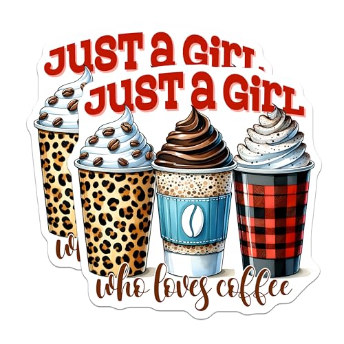 (2 Pack) Just a Girl Who Loves Coffee Magnets - Cute Coffee Theme - 5" On Longest Side - for Cars, Fridges, Toolboxes - Made in USA - MAG7535