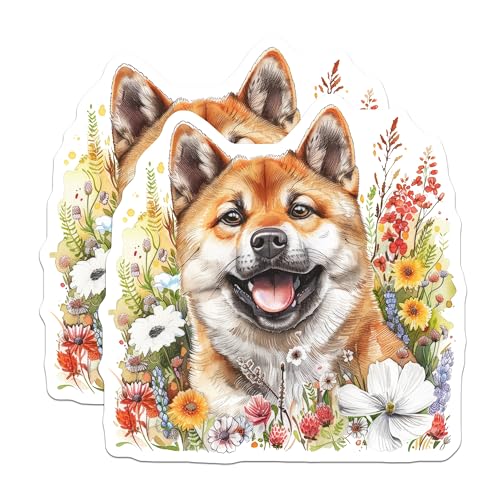 (2 Pack) Dog Lover Stickers - Cute Dog Art - Floral Dog Illustration - 5" On Longest Side - Sticks to Smooth Flat Surfaces - Made in USA - BMCS6553