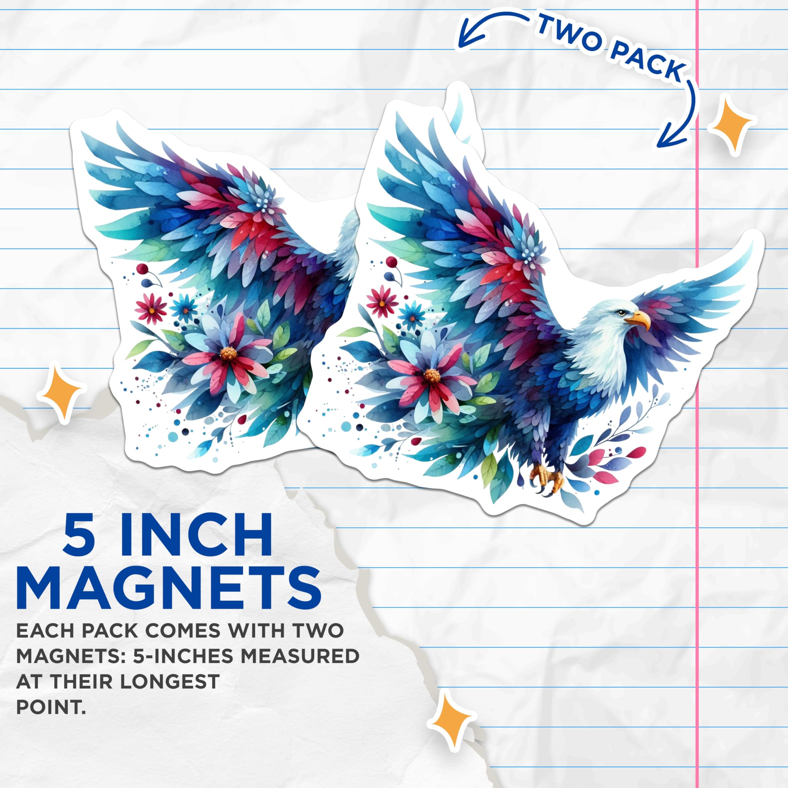 (2 Pack) Watercolor Eagle Magnets - Patriotic Bird Art - Majestic Wildlife Decor - 5 Inches On Longest Side - Thick Durable Magnet - Made in USA - MAG21205