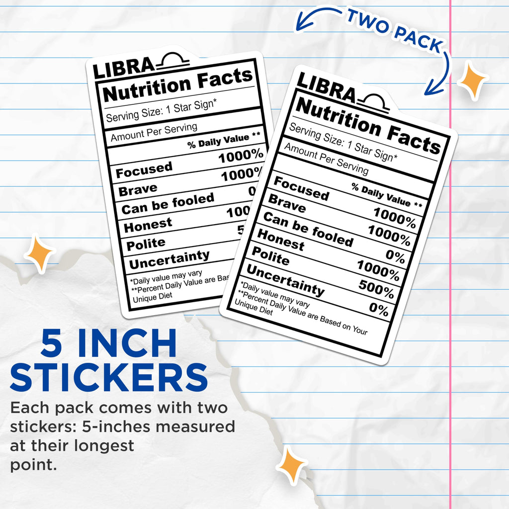 (2 Pack) Libra Zodiac Stickers - Funny Horoscope - Astrology Lover - 5" On Longest Side - Sticks to Smooth Flat Surfaces - Made in USA - BMCS14891
