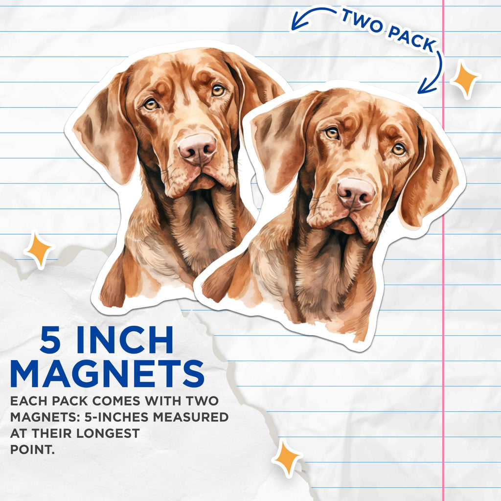 (2 Pack) Vizsla Dog Magnets - Watercolor Dog Art - Dog Owner Decor - 5 Inches On Longest Side - Thick Durable Magnet - Made in USA - MAG27153