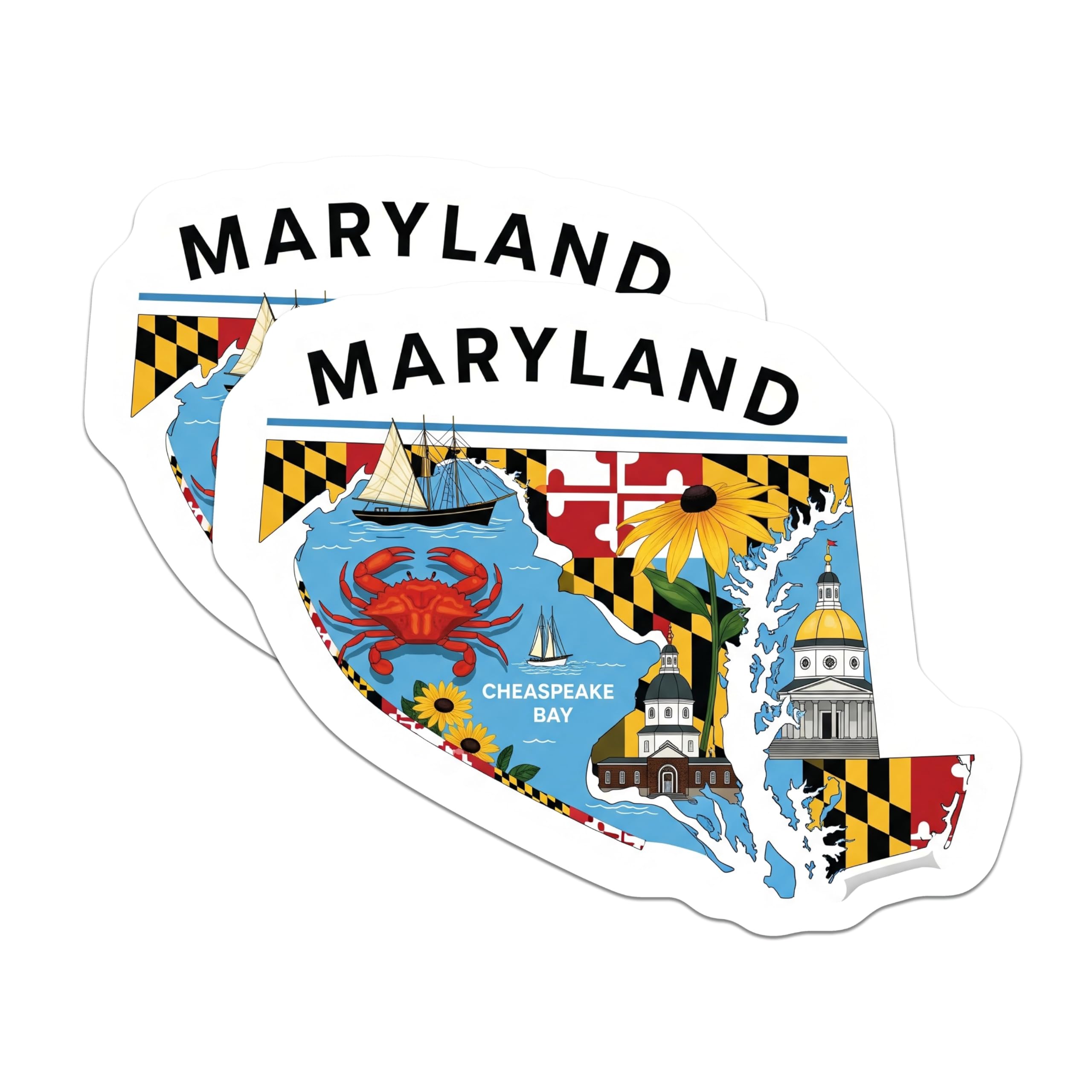 (2 Pack) Maryland Magnets - Chesapeake Bay - State Pride Souvenirs - 5" On Longest Side - Premium Magnet - for Cars, Refrigerators, Toolboxes, Lockers - Made in USA - MAG14345