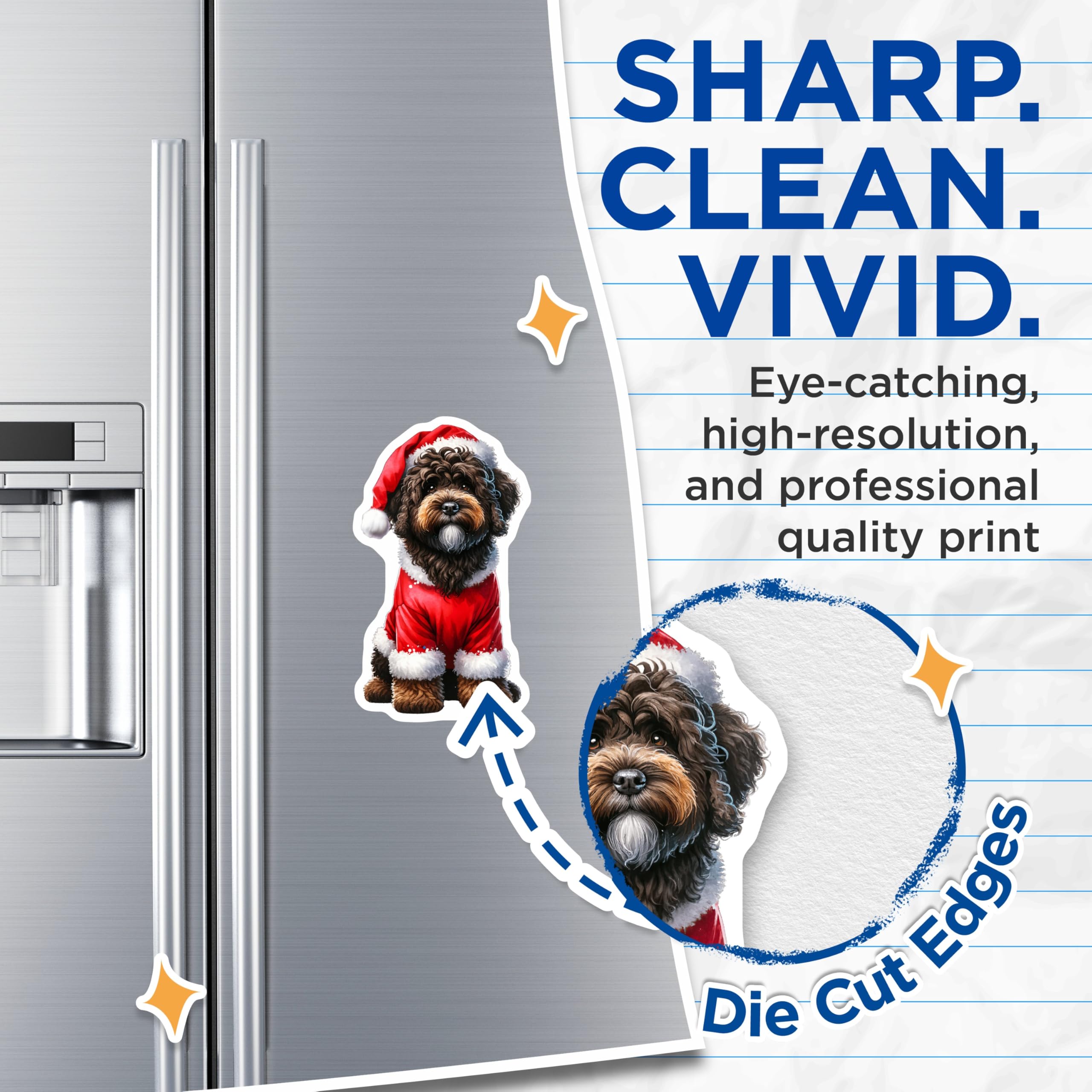 (2 Pack) Christmas Dog Magnets - Santa Dog Decor - Goldendoodle Puppy Holiday Fridge Decor - 5 Inches On Longest Side - Thick Durable Magnet - Made in USA - MAG28942