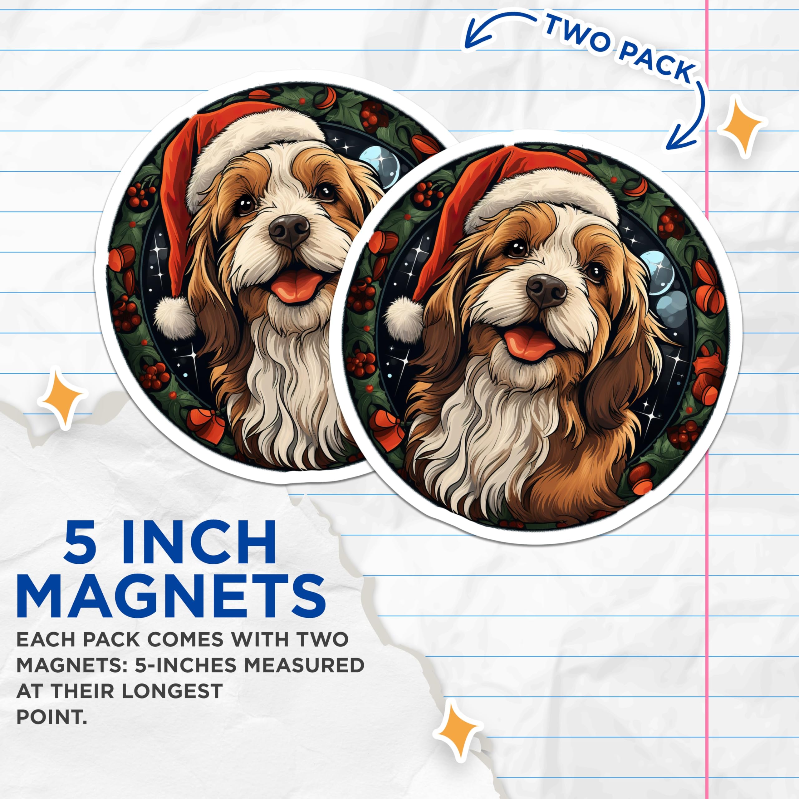 (2 Pack) Christmas Dog Magnets - Santa Hat Pet Decor - Cavalier Spaniel Holiday Accent - Festive Fridge Locker Adornment - 5 Inches On Longest Side - Thick Durable Magnet - Made in USA - MAG29493