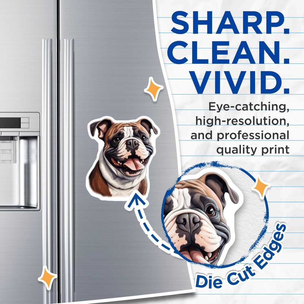 (2 Pack) Cute Bulldog Magnets - Happy Dog Lover Decor - Animal Art Fridge Accent - 5 Inches On Longest Side - Thick Durable Magnet - Made in USA - MAG29909