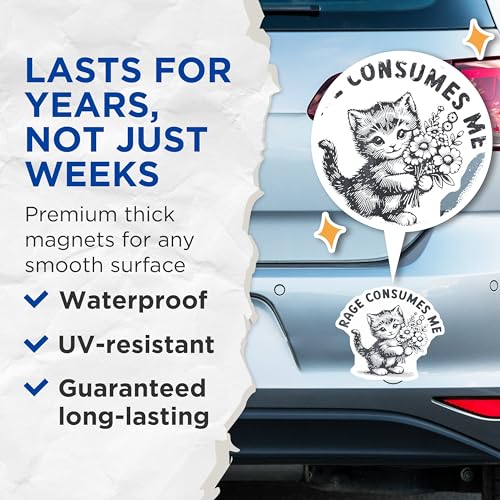 (2 Pack) Cute Cat Rage Consumes Me Magnets - Funny Cat Magnets - Cat Art Magnets for Refrigerator - 5" On Longest Side - for Cars, Refrigerators, Toolboxes, Lockers - Made in USA MAG3550