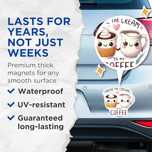 (2 Pack) Cute Coffee and Cream Magnets - Kitchen Decor Magnets - Coffee Lovers Magnets - Cute Couple Magnets - 5" On Longest Side - for Cars, Refrigerators, Toolboxes, Lockers - Made in USA BMCS3407