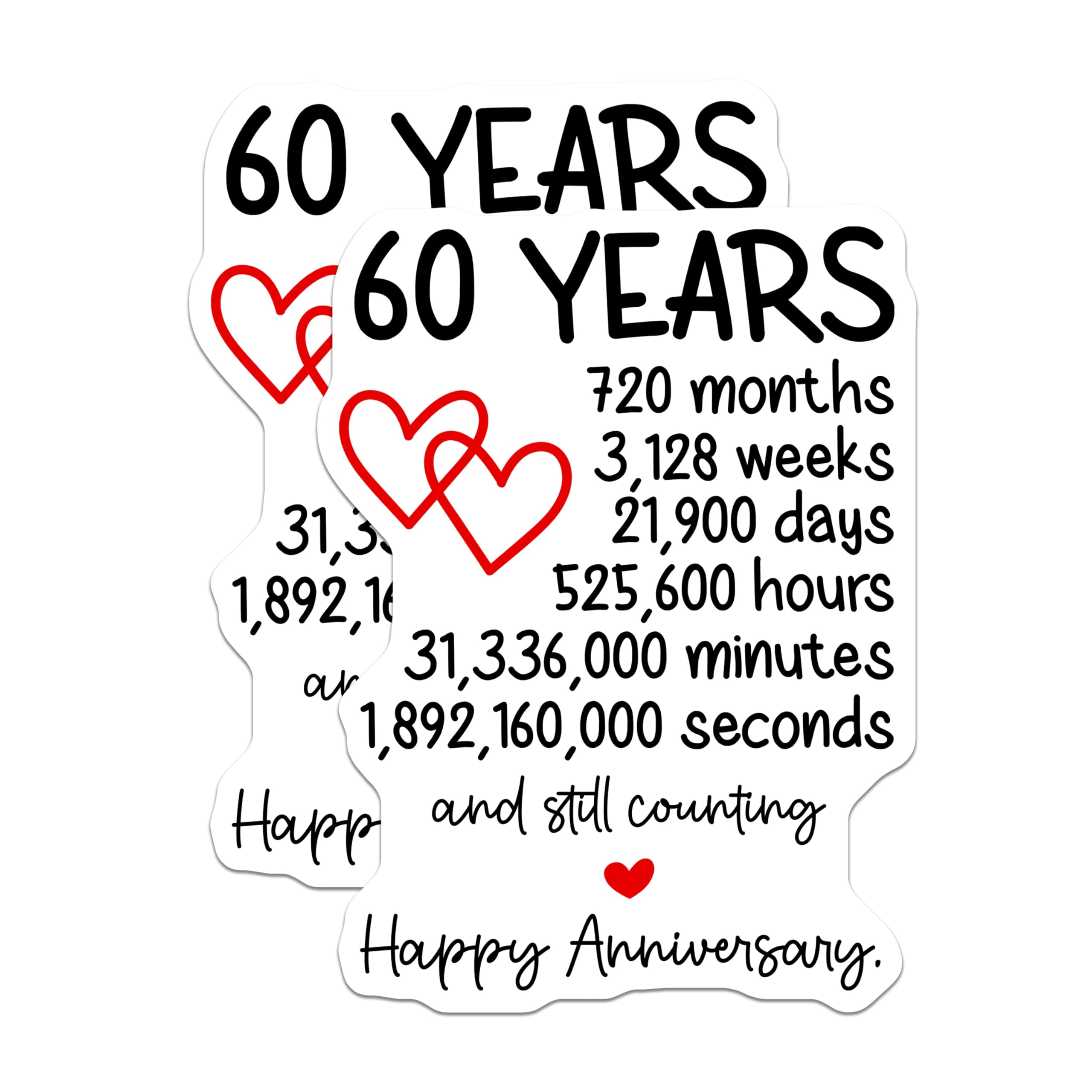 (2 Pack) 60th Anniversary Magnets - Happy Anniversary Decoration - 60 Years Celebration Souvenir- 5" On Longest Side - Sticks to Smooth Flat Surfaces - Made in USA - MAG11721