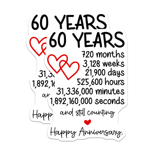 (2 Pack) 60th Anniversary Magnets - Happy Anniversary Decoration - 60 Years Celebration Souvenir- 5" On Longest Side - Sticks to Smooth Flat Surfaces - Made in USA - MAG11721