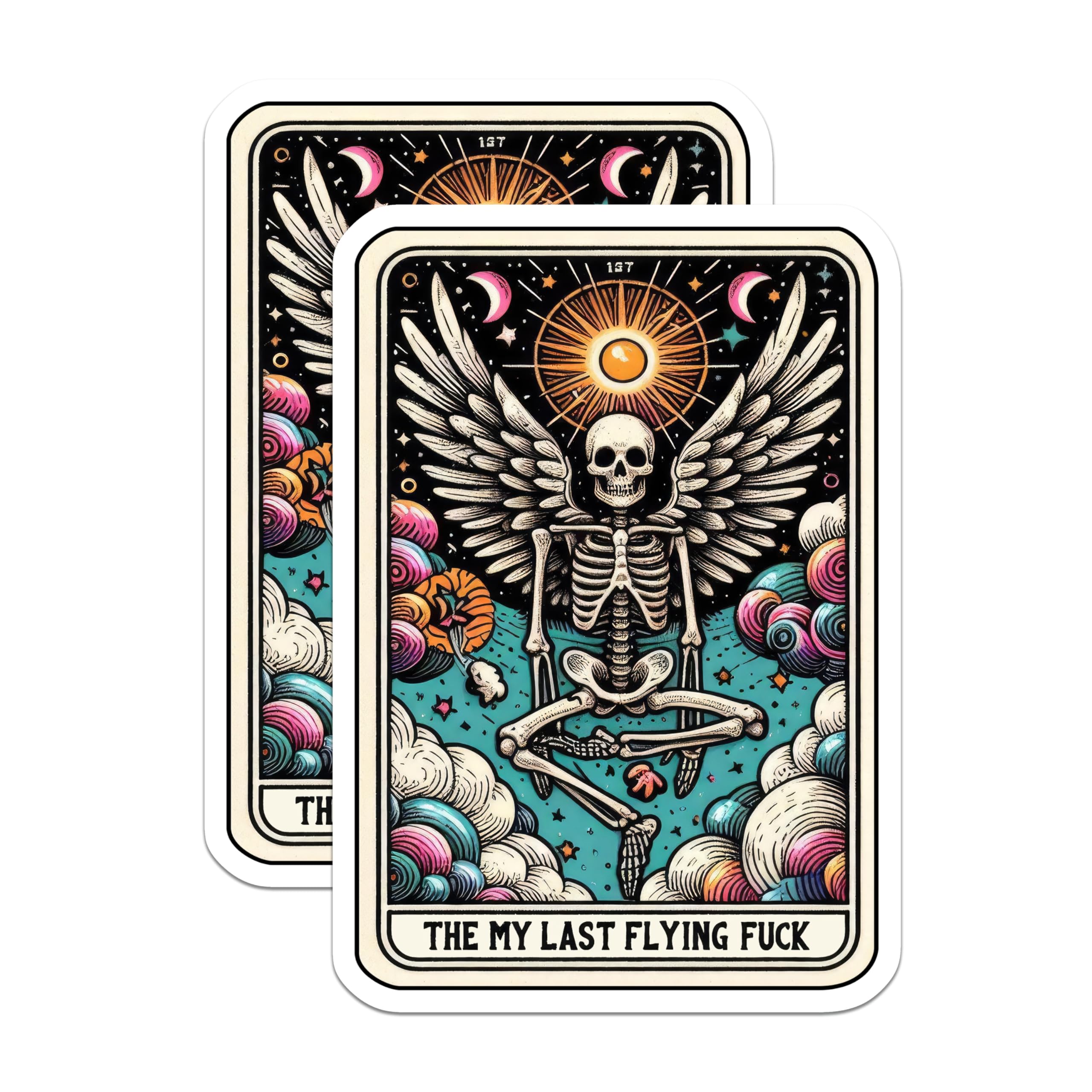 (2 Pack) My Last Flying Fuck Magnets - Sarcastic Skeleton Angel Tarot - Gothic Humor Fridge Decor - 5 Inches On Longest Side - Thick Durable Magnet - Made in USA - MAG27400