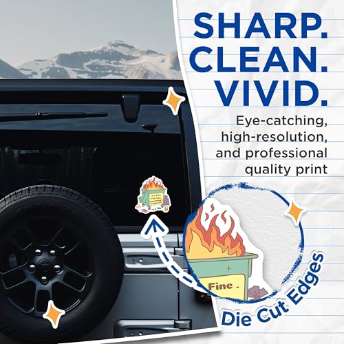(2 Pack) Dumpster Fire Stickers - It's Fine I'm Fine - Everything's Freakin Fine Stickers - 5" On Longest Side - Sticks to Smooth Flat Surfaces - Made in USA - BMCS5882