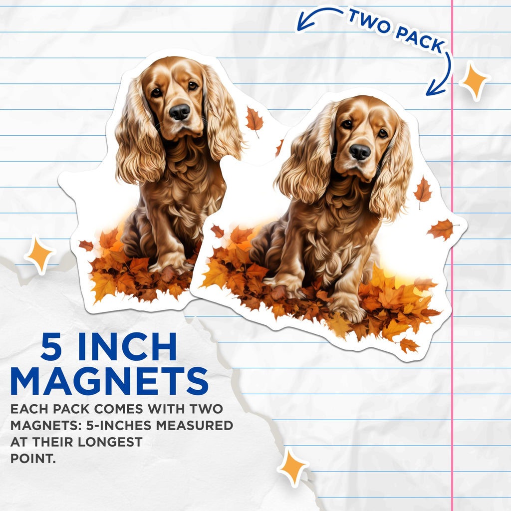 (2 Pack) Cocker Spaniel Dog Magnets - Fall Leaves Pet Art - Autumn Dog Mom Refrigerator Decor - 5 Inches On Longest Side - Thick Durable Magnet - Made in USA - MAG29065