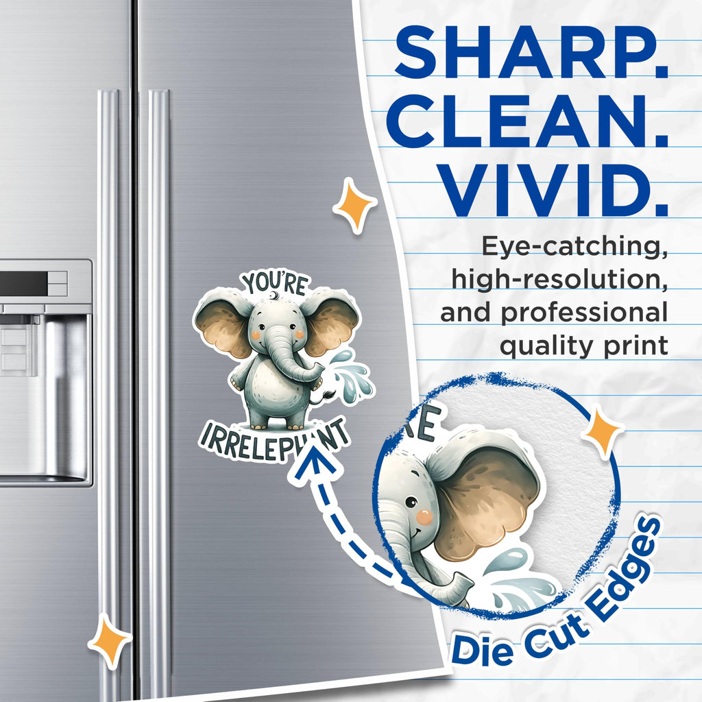 (2 Pack) Irrelephant Magnets - Cute Elephant Pun Magnets - Funny Kitchen Decor Magnets for Fridge- 5" On Longest Side - for Fridges, Toolboxes, Cars - Made in USA - MAG2646