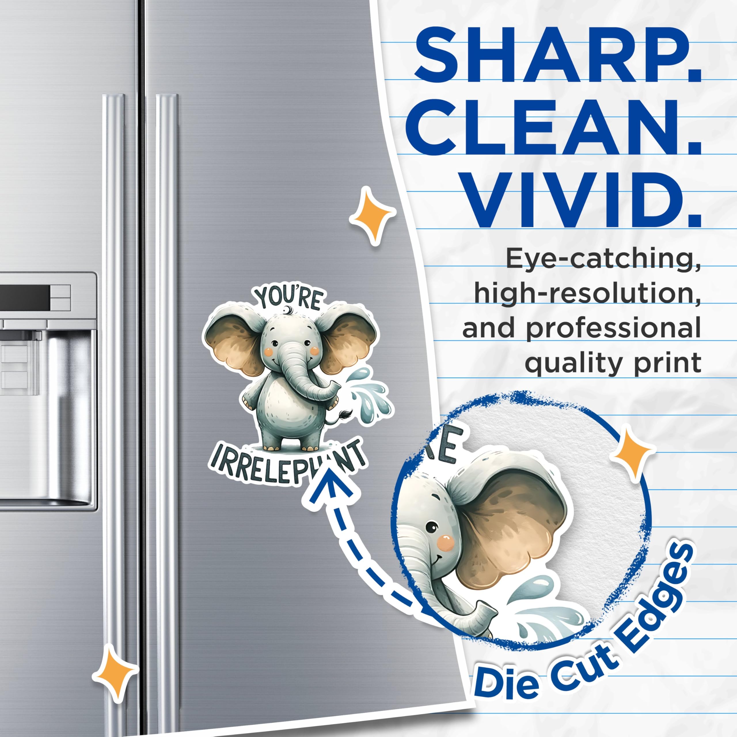 (2 Pack) Irrelephant Magnets - Cute Elephant Pun Magnets - Funny Kitchen Decor Magnets for Fridge- 5" On Longest Side - for Fridges, Toolboxes, Cars - Made in USA - MAG2646