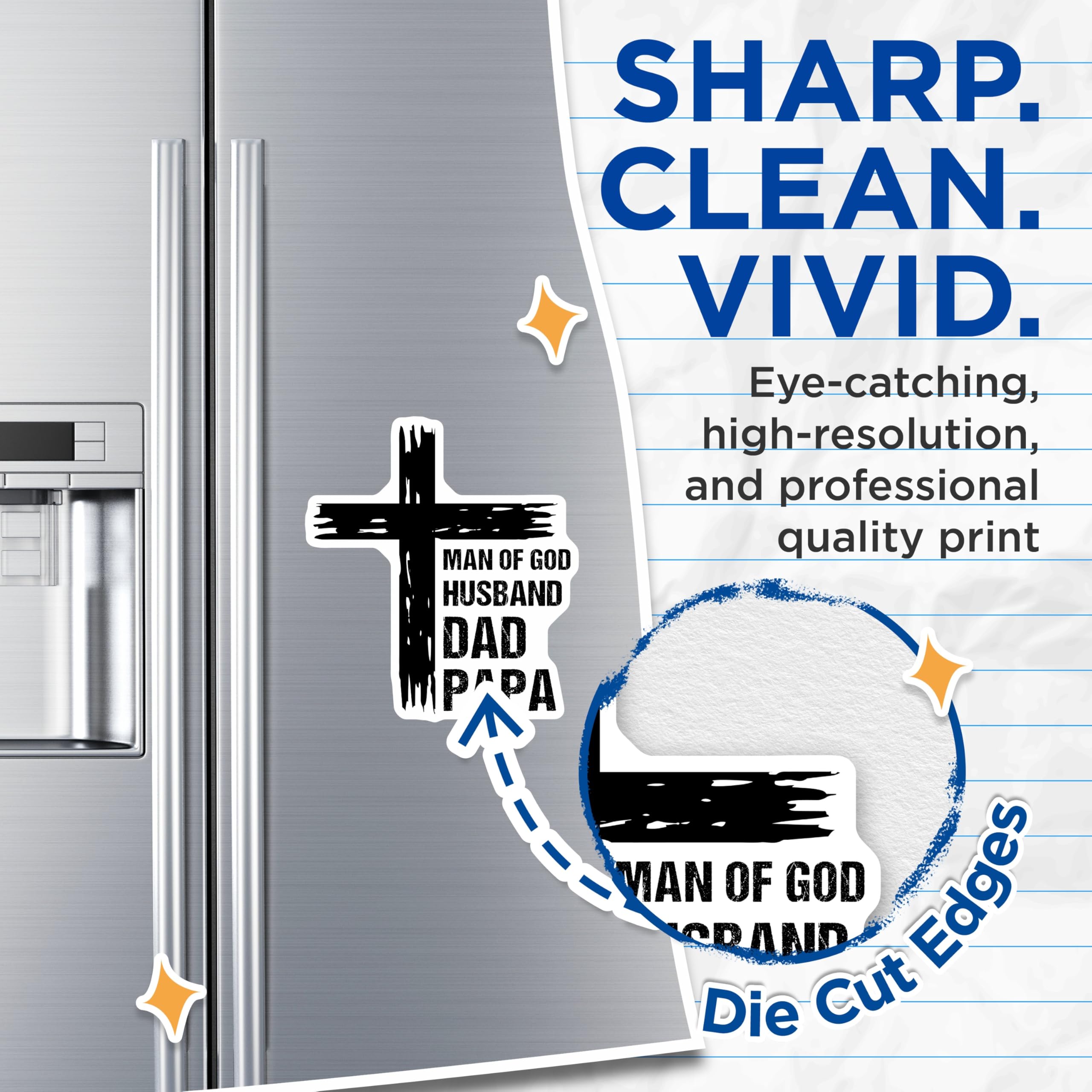 (2 Pack) Man of God Magnets - Husband Dad Papa - Christian Cross Faith Religious Father - 5 Inches On Longest Side - Thick Durable Magnet - Made in USA - MAG20132