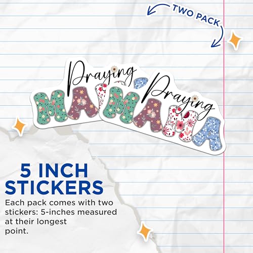 (2 Pack) Praying Mama Stickers - Religious - Inspirational Quote - 5" On Longest Side - Sticks to Smooth Flat Surfaces - Made in USA - BMCS7711