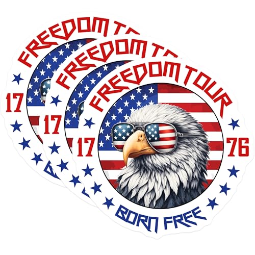 (3 Pack) Bald Eagle Decals - American Flag Sunglasses - Patriotic Laptop Decals - 3 Inches On Longest Side - Easy Peel & Apply - Made in USA - 3MCS6165