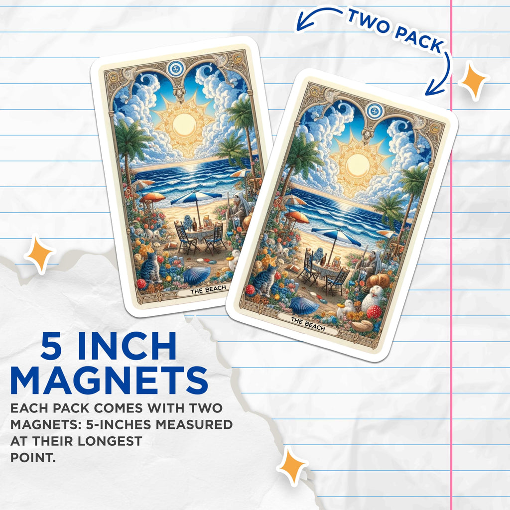 (2 Pack) Beach Scene Magnets - Tropical Beach Artwork - Ocean Vacation Illustration - 5" On Longest Side - Premium Magnet - for Cars, Refrigerators, Toolboxes, Lockers - Made in USA - MAG15671