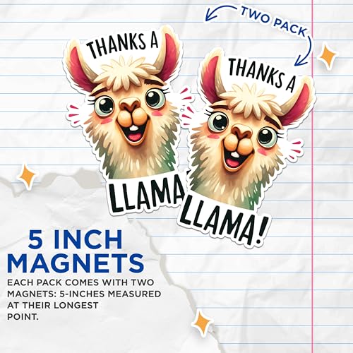 (2 Pack) Thanks A Llama Magnets - Fun Animal Magnets - Cute Kitchen Decor Magnets- 5" On Longest Side - for Fridges, Toolboxes, Cars - Made in USA - MAG2650