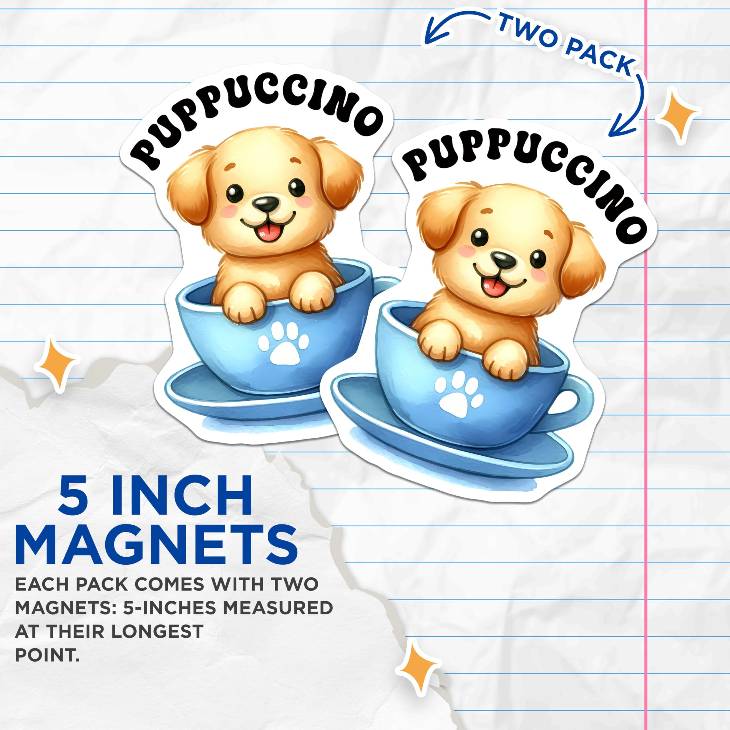 (2 Pack) Puppuccino Cute Puppy Magnets - Adorable Dog in Cup Magnets - Fun Puppy Kitchen Decor Magnets - 5" On Longest Side - for Cars, Refrigerators, Toolboxes, Lockers - Made in USA BMCS3295