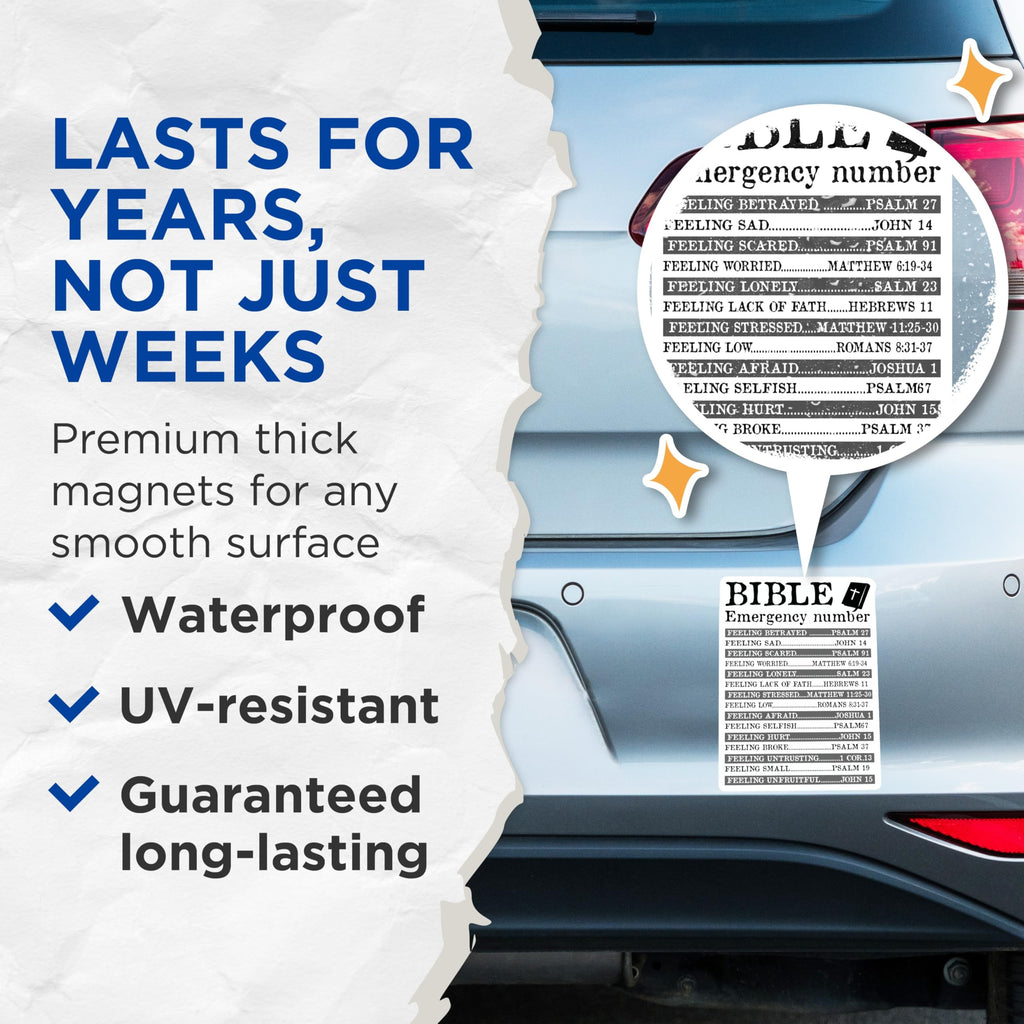 (2 Pack) Bible Emergency Number Magnets - Christian Scripture Verse - Faith Based Guidance Decor - 5 Inches On Longest Side - Thick Durable Magnet - Made in USA - MAG19685