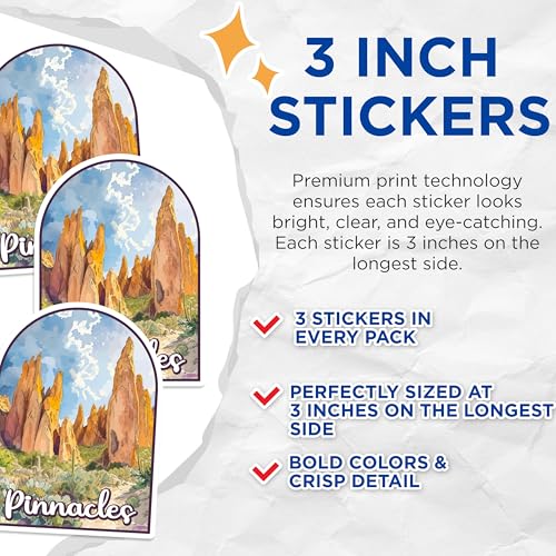 (3 Pack) Pinnacles Decals - Arizona Landscape - Desert Laptop Decals - 3 Inches On Longest Side - Easy Peel & Apply - Made in USA - 3MCS0444