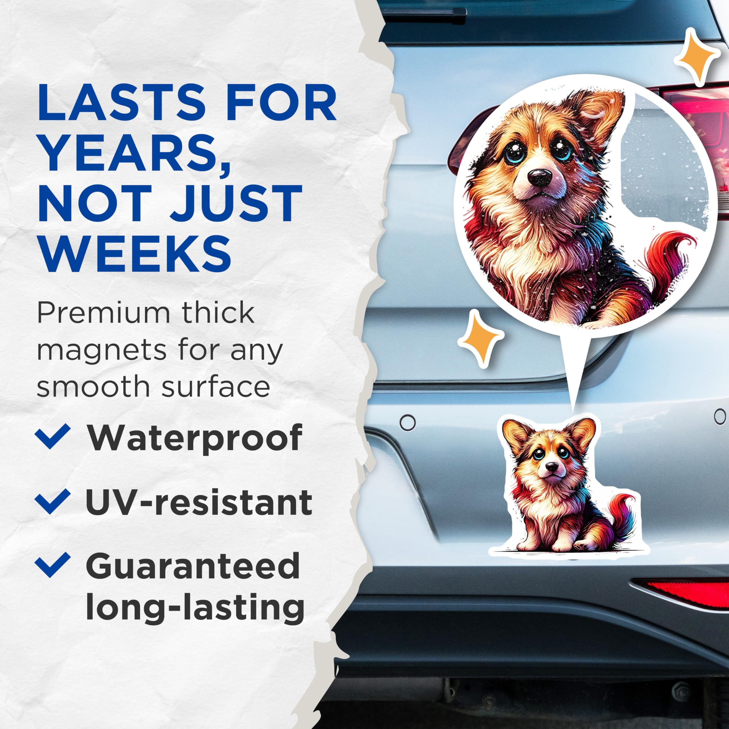 (2 Pack) Corgi Dog Magnets - Cute Puppy Art - Refrigerator Decor - 5" On Longest Side - Premium Magnet - for Cars, Refrigerators, Toolboxes, Lockers - Made in USA - MAG15758