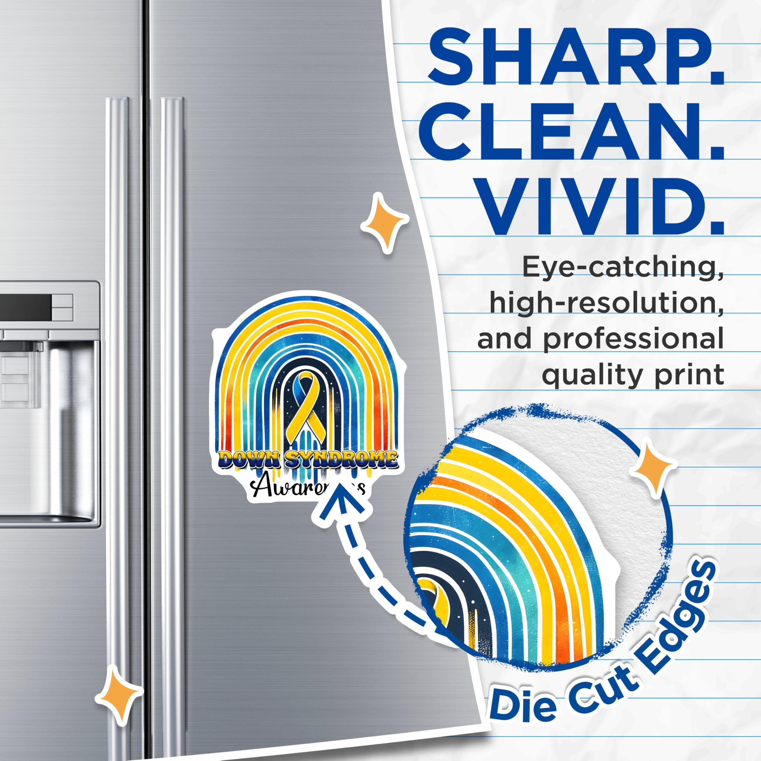 (2 Pack) Down Syndrome Awareness Magnets - Rainbow Ribbon Design - Support Inclusion and Acceptance - 5" On Longest Side - for Cars, Fridges, Toolboxes - Made in USA - MAG8205