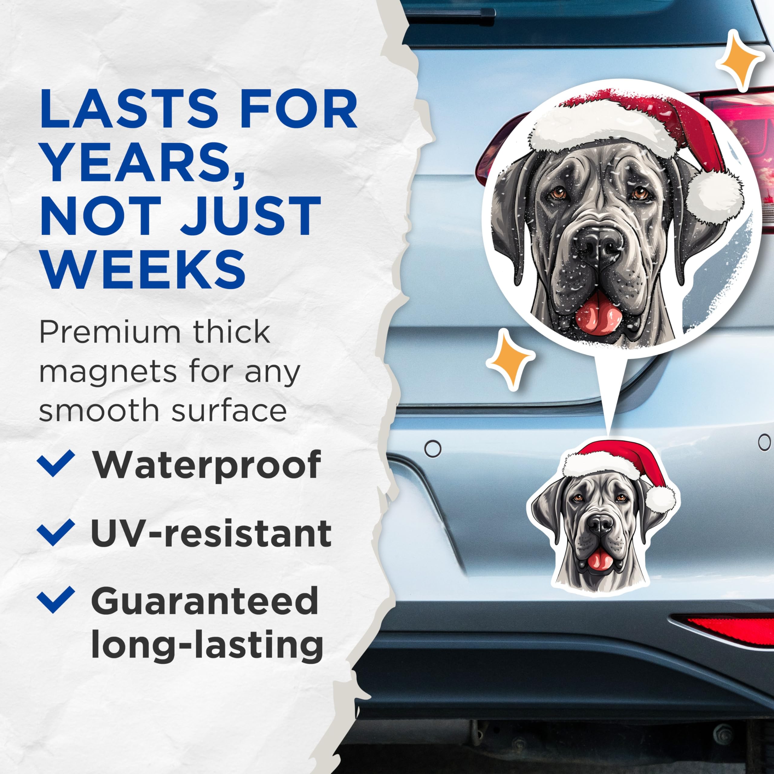 (2 Pack) Cane Corso Santa Hat Magnets - Christmas Dog Decor - Holiday Pet Refrigerator - 5 Inches On Longest Side - Thick Durable Magnet - Made in USA - MAG25688