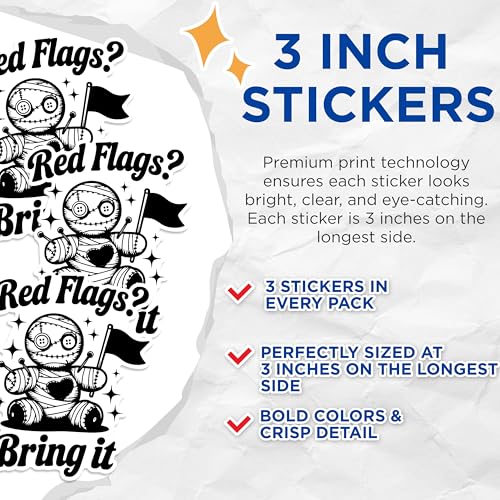 (3 Pack) Red Flags Decals - Voodoo Doll Stickers - Funny Laptop Decals - 3 Inches On Longest Side - Easy Peel & Apply - Made in USA - 3MCS1655