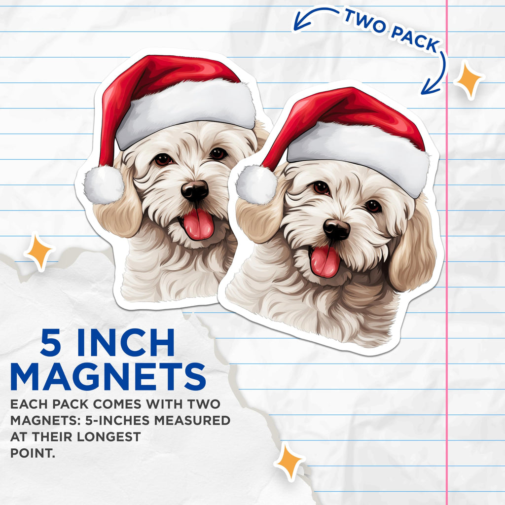 (2 Pack) Christmas Dog Magnets - Santa Puppy Decor - Holiday Refrigerator Accents - 5 Inches On Longest Side - Thick Durable Magnet - Made in USA - MAG27654