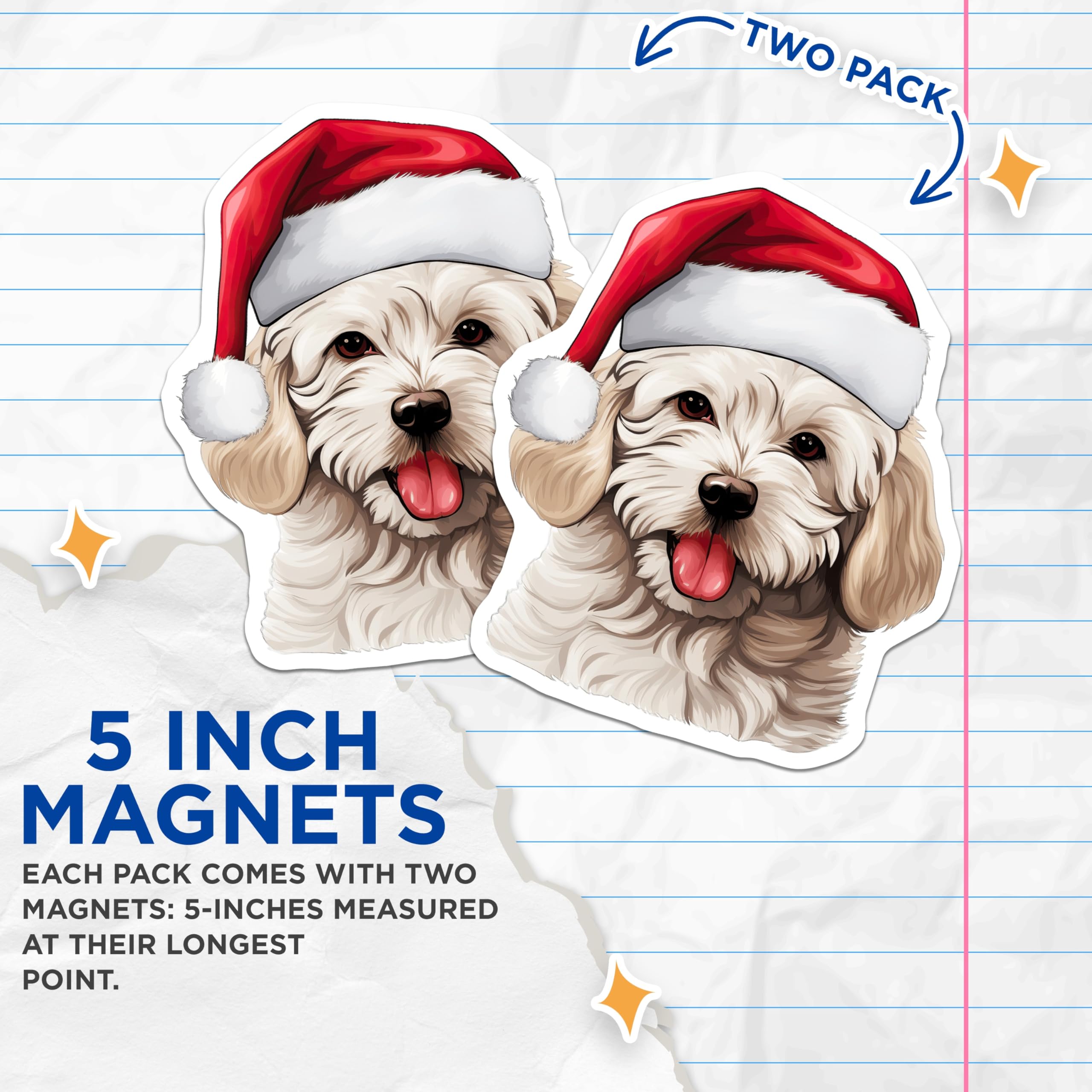 (2 Pack) Christmas Dog Magnets - Santa Puppy Decor - Holiday Refrigerator Accents - 5 Inches On Longest Side - Thick Durable Magnet - Made in USA - MAG27654