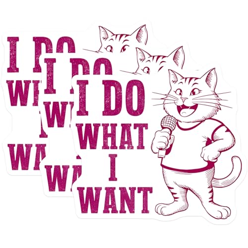 (3 Pack) I Do What I Want Decals - Cat with Microphone - Funny Cat Decal - 3 Inches On Longest Side - Easy Peel & Apply - Made in USA - 3MCS4679