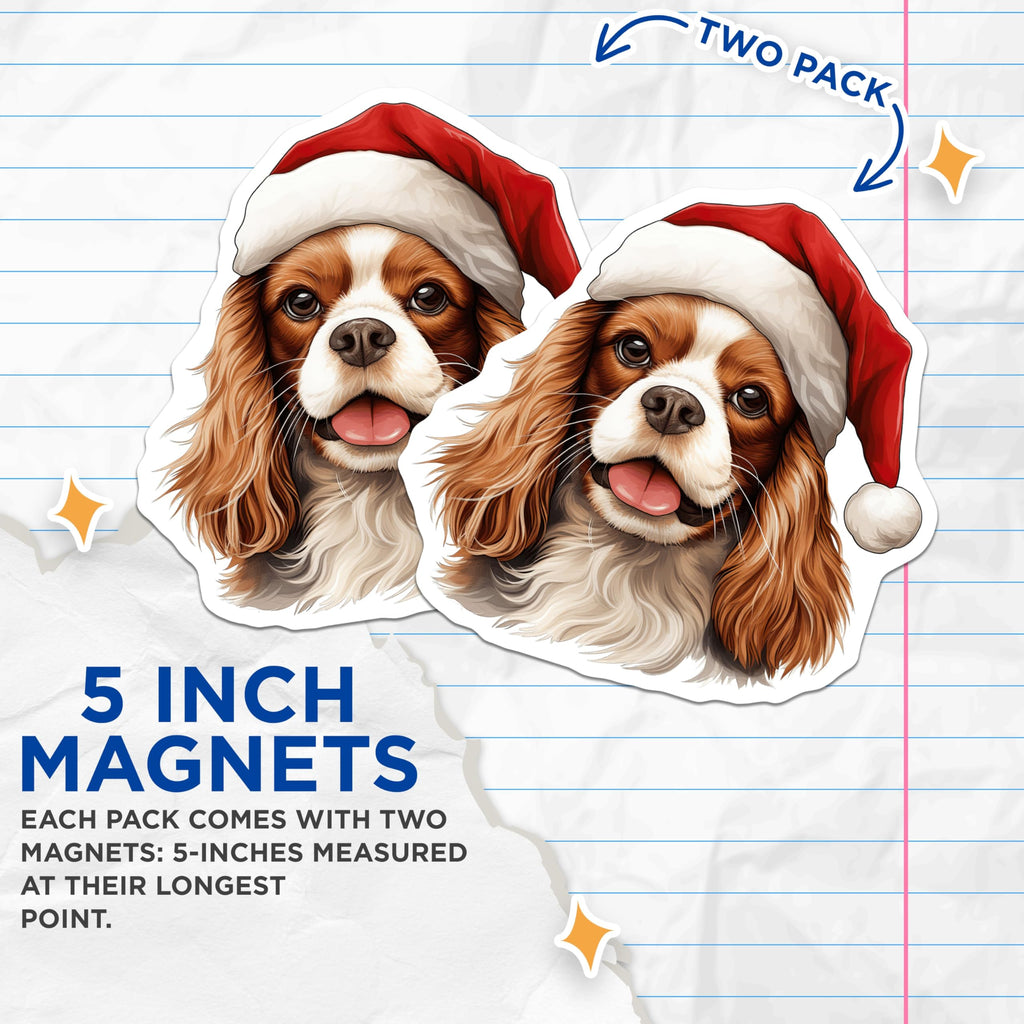 (2 Pack) Cavalier King Charles Spaniel Magnets - Christmas Dog Decor - Holiday Pet Owner Present - 5 Inches On Longest Side - Thick Durable Magnet - Made in USA - MAG25758