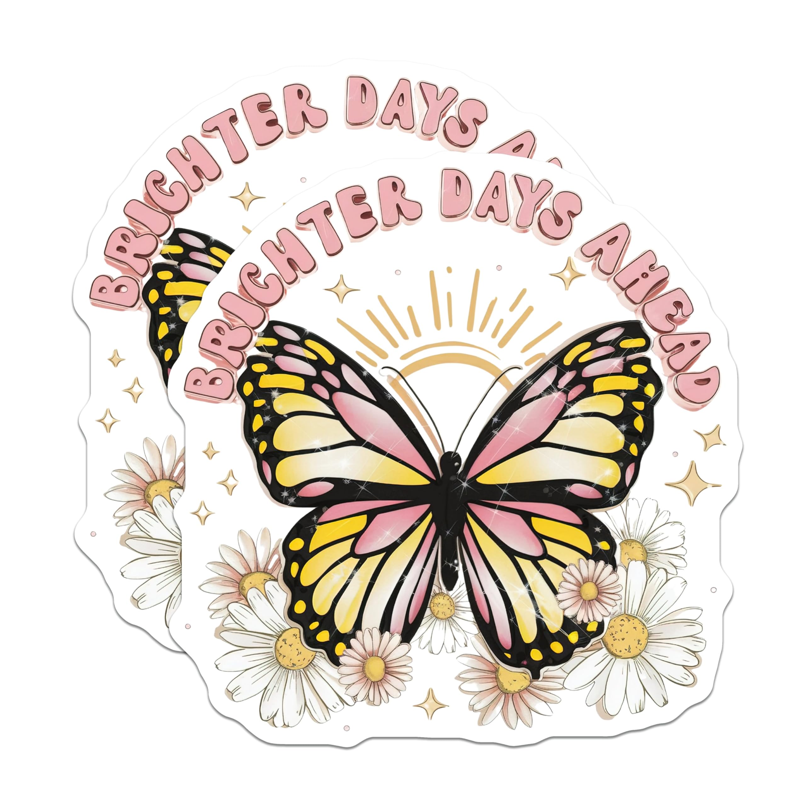 (2 Pack) Brighter Days Ahead Butterfly Stickers - 5" On Longest Side - Sticks to Smooth Flat Surfaces - Made in USA - BMCS8621 - BMCS8621