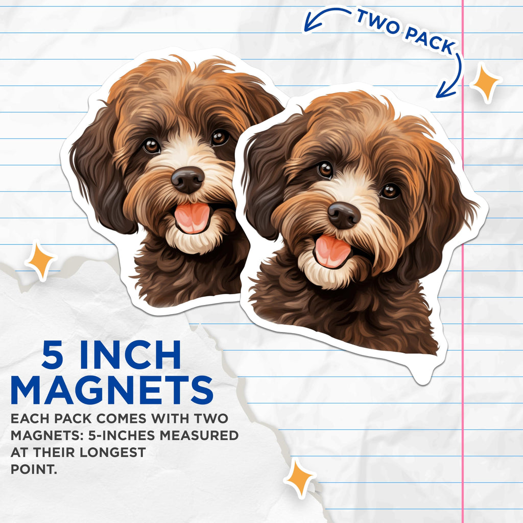 (2 Pack) Cute Fluffy Dog Magnets - Cavapoo Puppy Lover Decor - Dog Mom Fridge Accessories - Animal Enthusiast Present - 5 Inches On Longest Side - Thick Durable Magnet - Made in USA - MAG27283