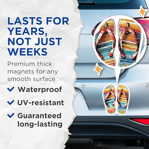 (2 Pack) Flip Flop Summer Magnets Magnets - 5" On Longest Side - Made in USA - Sticks to Refrigerators & Metal Surfaces - MAG9327