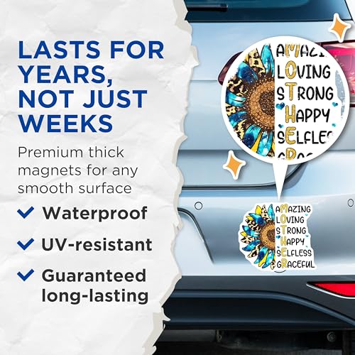 (2 Pack) Amazing Loving Strong Mother Magnets - Happy Selfless Graceful - Floral Design - Inspirational Home Decor - 5" On Longest Side - for Cars, Fridges, Toolboxes - Made in USA - MAG6785