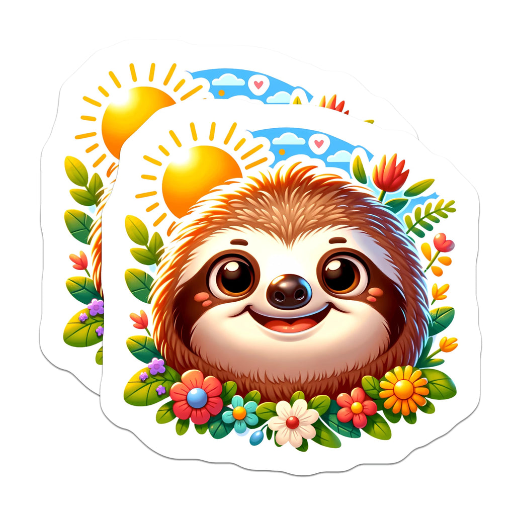 (2 Pack) Adorable Sloth Magnets - Cheerful Tropical Animal Art - Vibrant Floral Sunny Day Refrigerator Locker Magnet - 5 Inches On Longest Side - Thick Durable Magnet - Made in USA - MAG20771