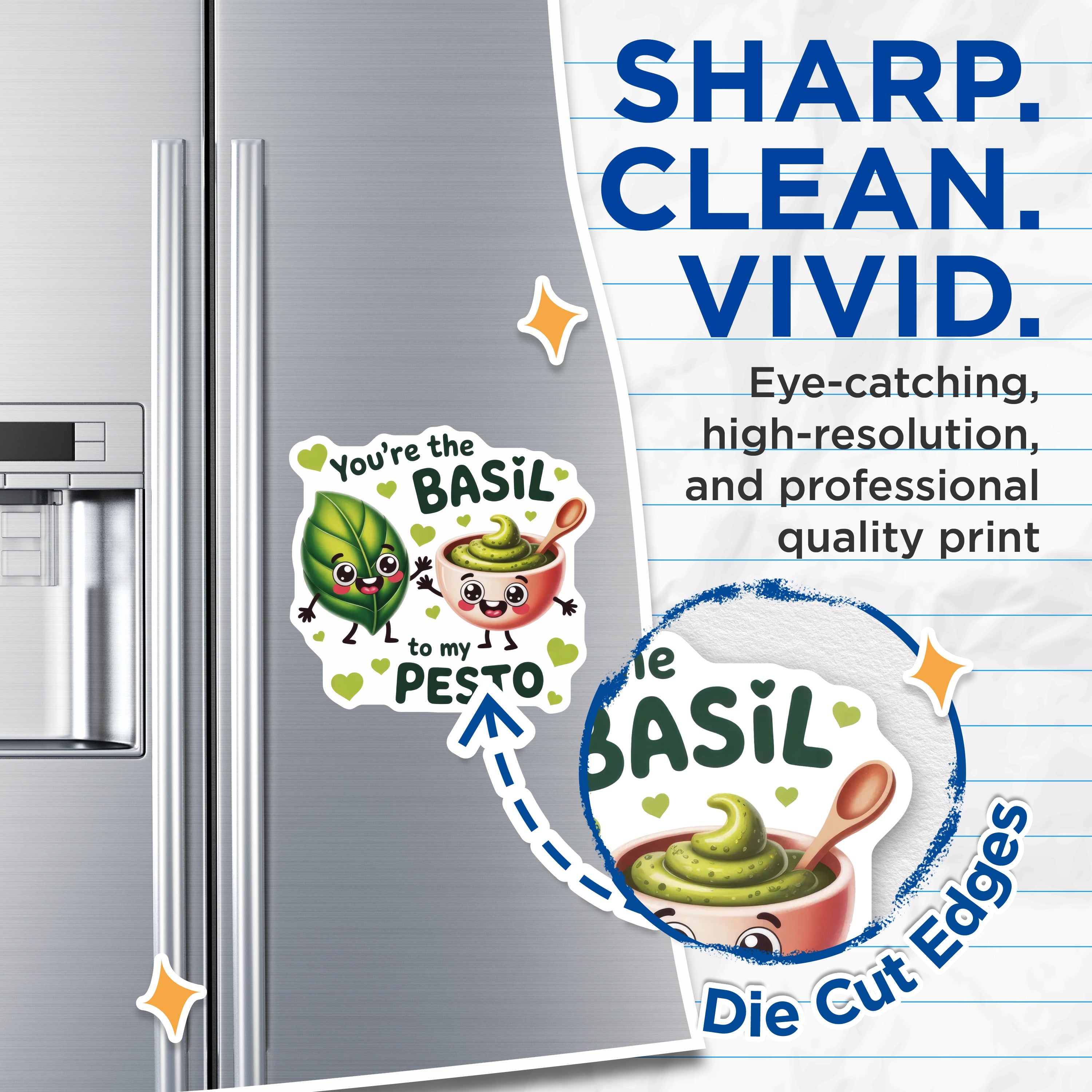 (2 Pack) Basil Pesto Magnets - Funny Food Pun - Couple Kitchen Decor - Friendship Humor - Italian Cuisine Lover - 5 Inches On Longest Side - Thick Durable Magnet - Made in USA - MAG36490
